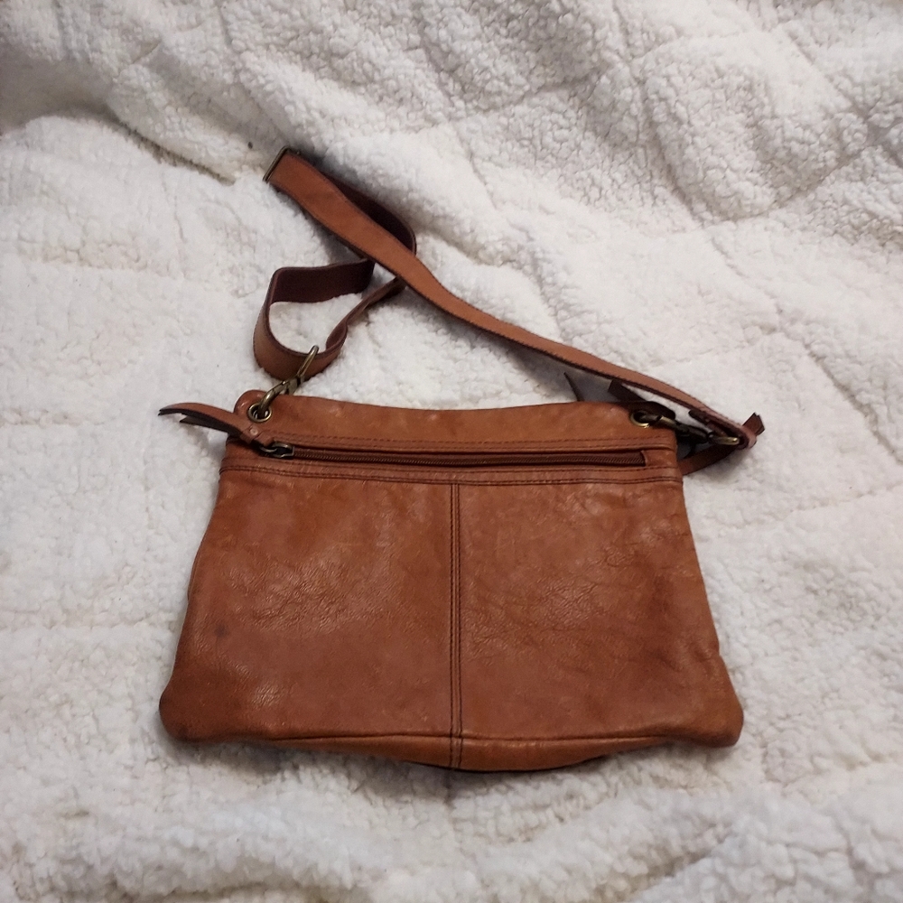 Fossil Sasha Floral Tooled Stitched British Tan Leather Crossbody Bag Boho - Picture 3 of 16